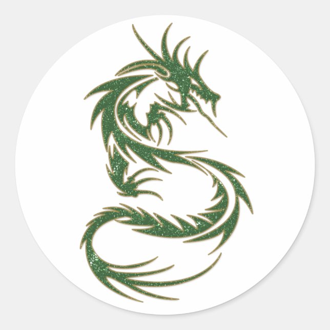 Pegatina Redonda Dragón del tatuaje verde (Anverso)