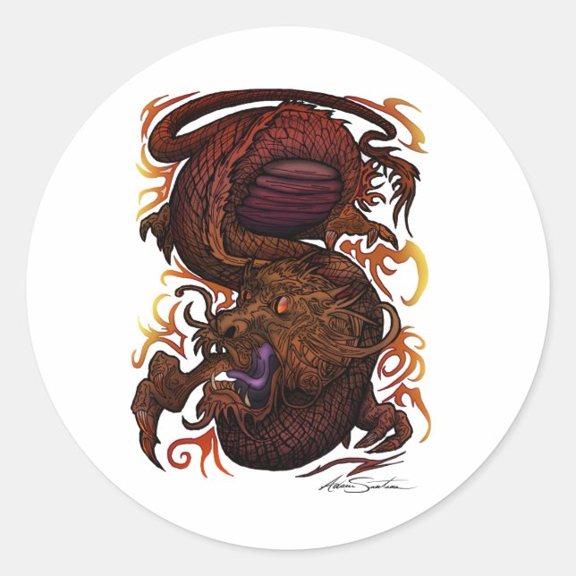 Pegatina Redonda Dragón (Diseño de firma) (Anverso)