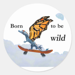 Pegatina Redonda Dragón en Skateboard