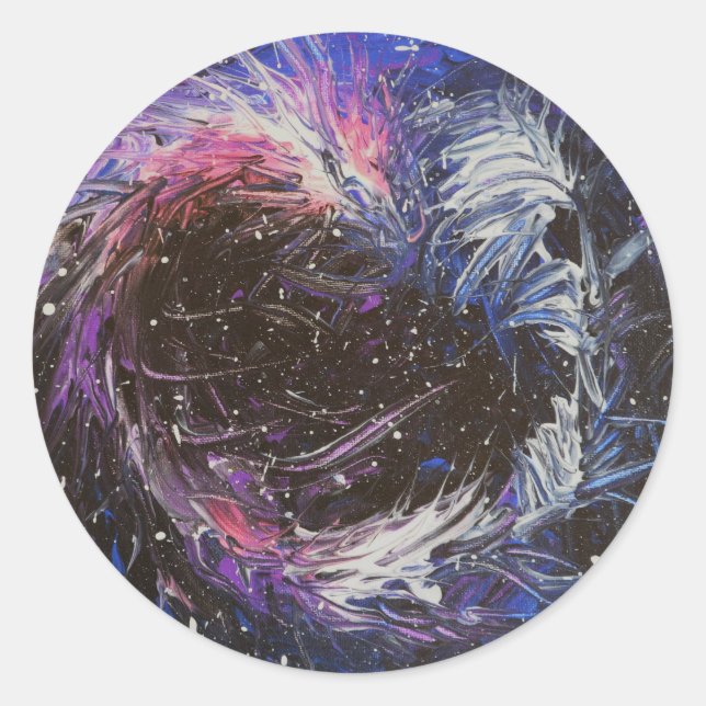 Pegatina Redonda Dragón espacial (Anverso)