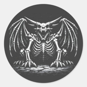 Pegatina Redonda Dragón Esqueleto por BurnsInHell