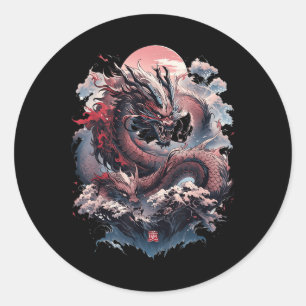 Pegatina Redonda Dragón estético japonés arte japonés japonés tatua