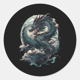 Pegatina Redonda Dragón estético japonés arte japonés japonés tatua