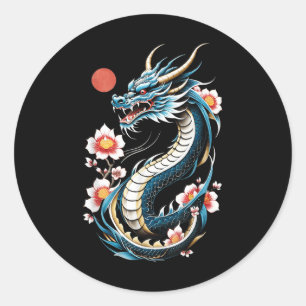 Pegatina Redonda Dragón estético japonés arte japonés japonés tatua
