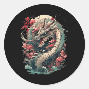 Pegatina Redonda Dragón estético japonés arte japonés japonés tatua