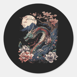 Pegatina Redonda Dragón estético japonés arte japonés japonés tatua