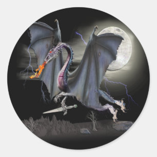Pegatina Redonda Dragon Fantasy art