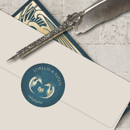 Pegatina Redonda Dragon Fantasy Moderno Deco Boda