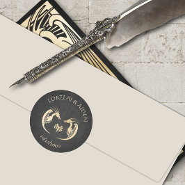 Pegatina Redonda Dragon Fantasy Moderno Deco Boda