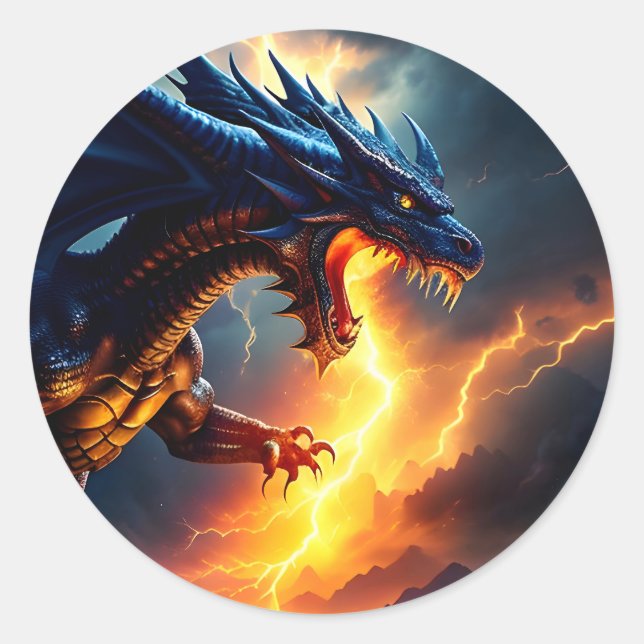 Pegatina Redonda Dragon Fire Lightning Fight Two (Anverso)