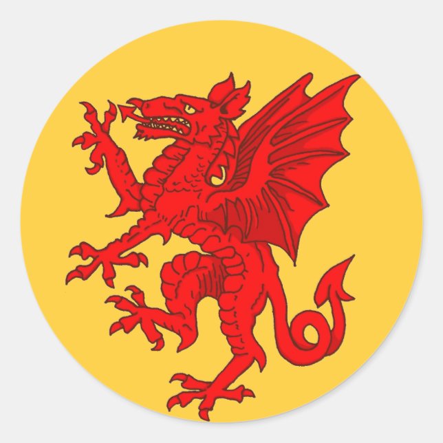 Pegatina Redonda Dragón galés amarillo - Personalizado (Anverso)