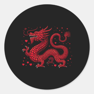 Pegatina Redonda Dragon Hearts Feliz Año Nuevo Chino 2024 Valentin
