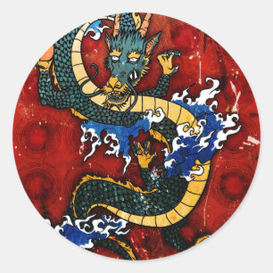 Pegatina Redonda Dragón japonés