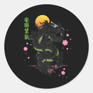 Pegatina Redonda Dragón japonés asiático kanji sakura tattoo ae