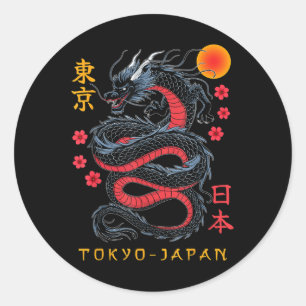 Pegatina Redonda Dragón japonés Tokio Japón años 80 Ani mítico asiá