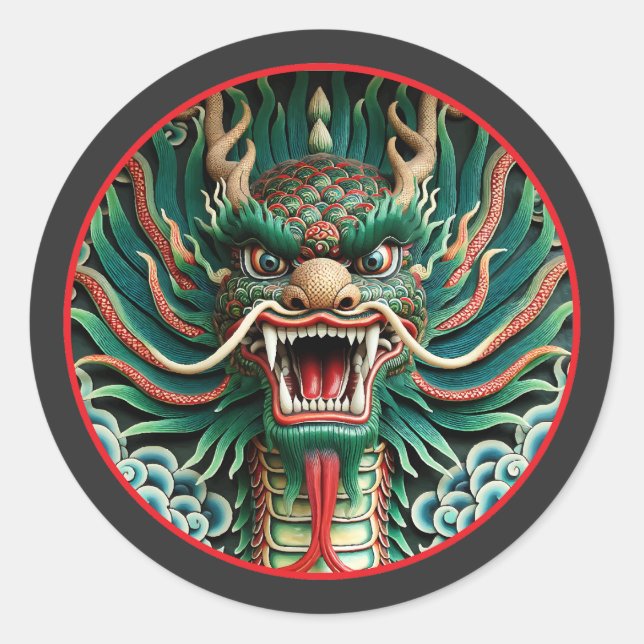 Pegatina Redonda Dragón japonés y tradiciones Shinto-Budistas (Anverso)
