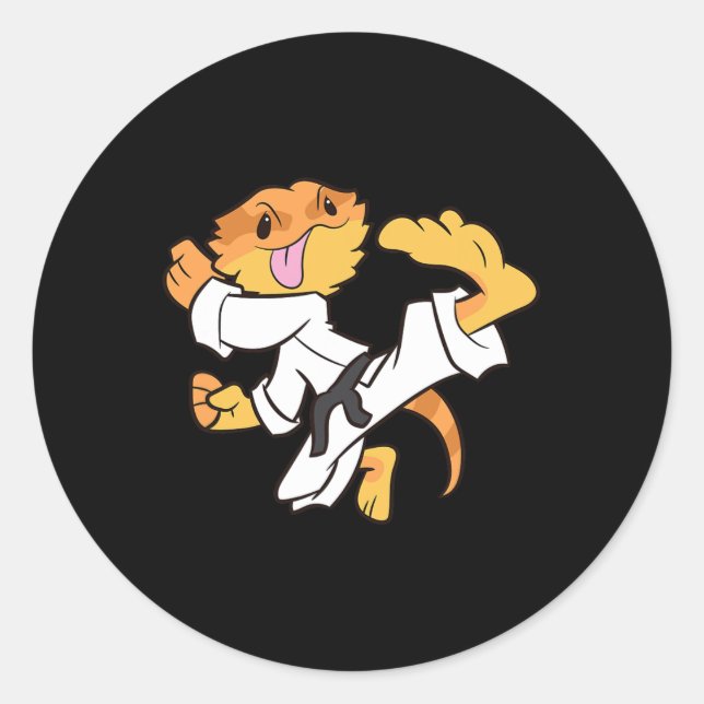 Pegatina Redonda Dragon Karate con barba Samurai Lizard Drago con b (Anverso)