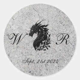 Pegatina Redonda Dragón, medieval