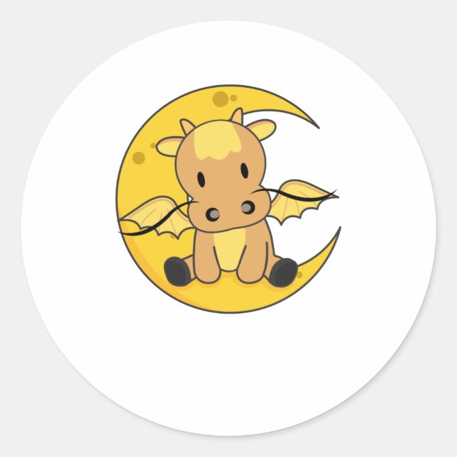 Pegatina Redonda Dragon Moon Buenas Noches Dragon Fantasía (Anverso)