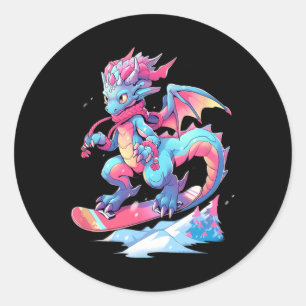 Pegatina Redonda Dragon Snowboard Snowboard Snowboard Snowboarder W