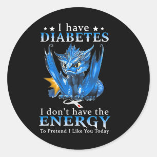 Pegatina Redonda Dragón, tengo diabetes, no tengo la energía para