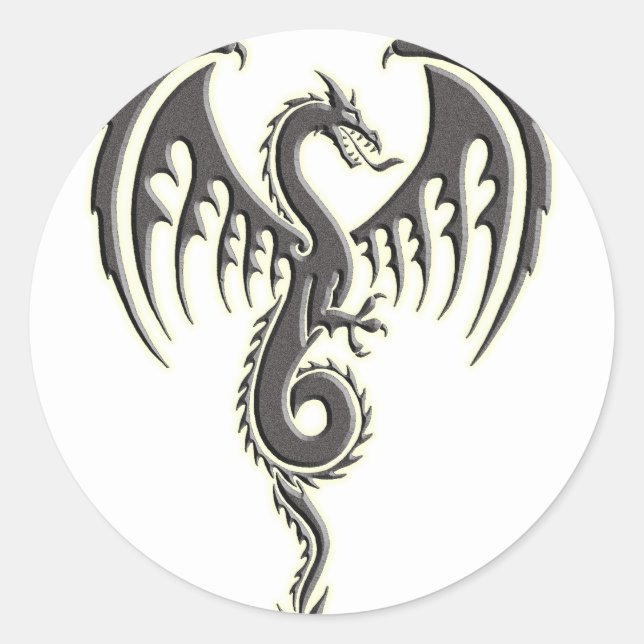 Pegatina Redonda Dragón tribal (Anverso)