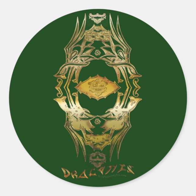 Pegatina Redonda Dragón tribal asiático vintage en color BG (Anverso)