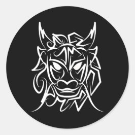 Pegatina Redonda Dragón tribal blanco y negro