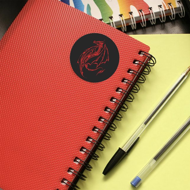 Pegatina Redonda Dragón tribal rojo negro (Subido por el creador)