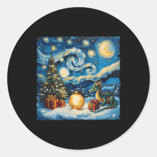 Pegatina Redonda Dragon Van Gogh Style Starry Night Navidades Wint
