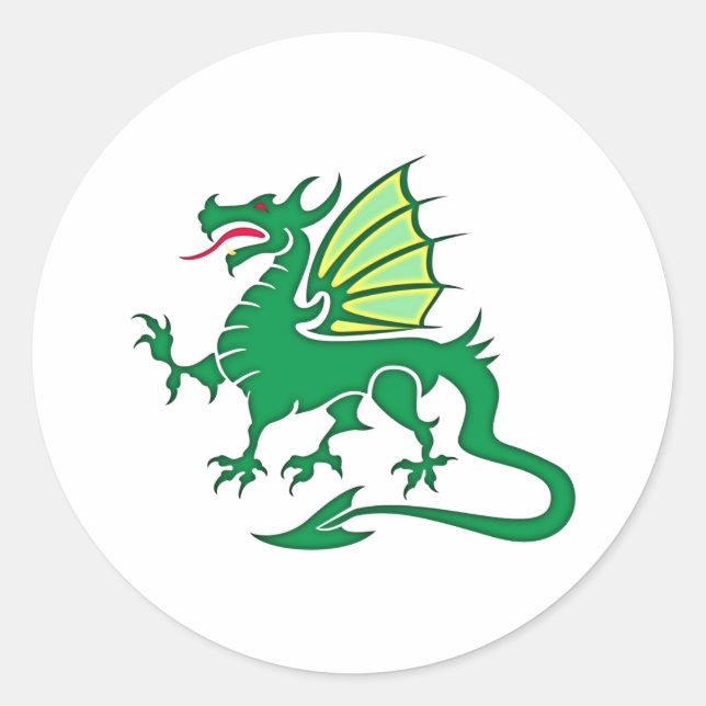 Pegatina Redonda dragón verde green dragon (Anverso)