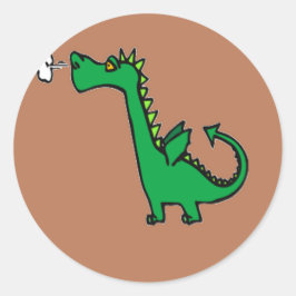 Pegatina Redonda Dragón verde respiratorio al aire