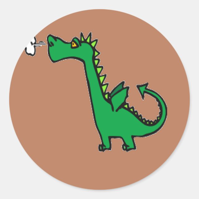 Pegatina Redonda Dragón verde respiratorio al aire (Anverso)