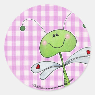 Pegatina Redonda Dragon vuela en Pink Gingham