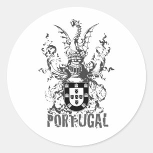 Pegatina Redonda Dragón y caballero del escudo