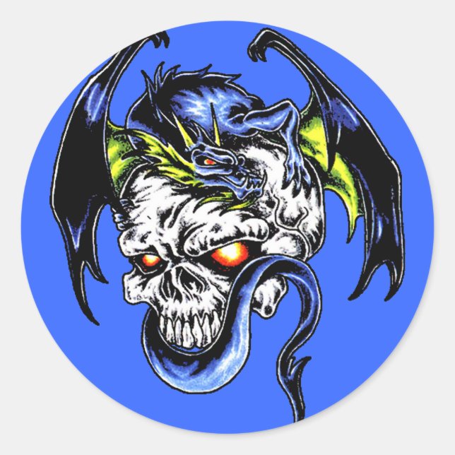 Pegatina Redonda Dragón y cráneo (Anverso)