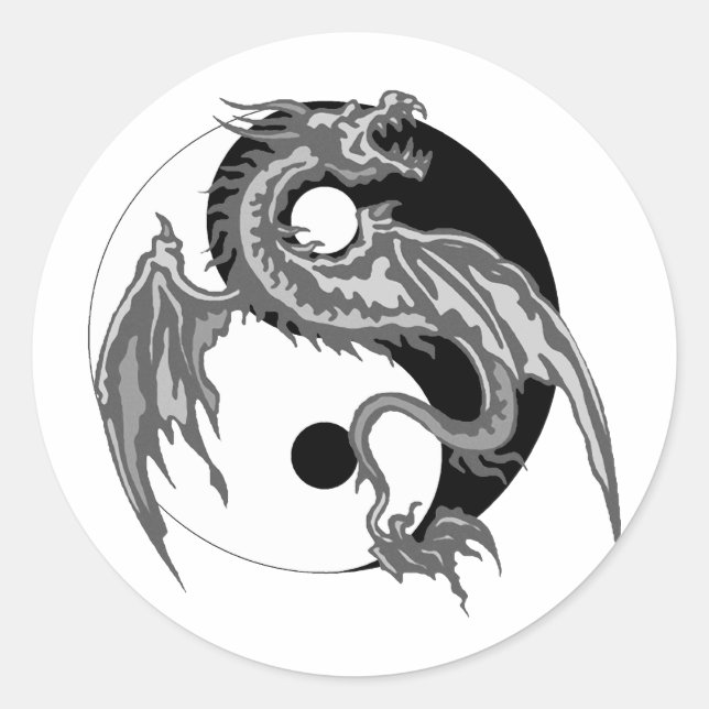 Pegatina Redonda Dragon Yin Yang (Anverso)