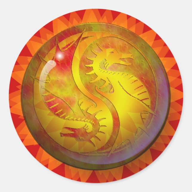 Pegatina Redonda Dragon Yin Yang (Anverso)