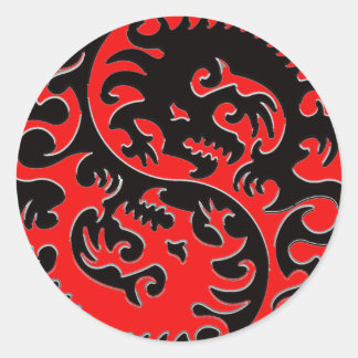 Pegatina Redonda Dragón Yin Yang rojo y negro