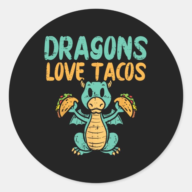 Pegatina Redonda Dragones aman los tacos cute cinco de maya comida  (Anverso)