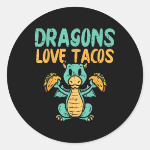 Pegatina Redonda Dragones aman los tacos cute cinco de maya comida