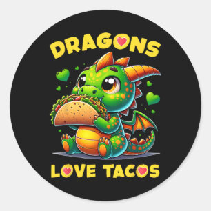 Pegatina Redonda Dragones aman los tacos cute cinco de maya comida 