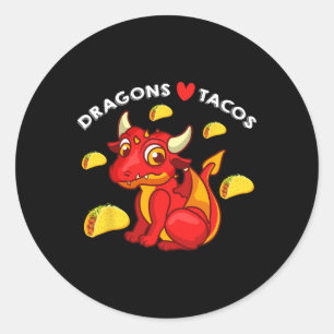 Pegatina Redonda Dragones Aman Tacos Cumpleaños Mexicano Lindo Aman