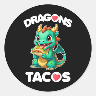 Pegatina Redonda Dragones Aman Tacos Lindo Cinco De Mayo Comida Mex