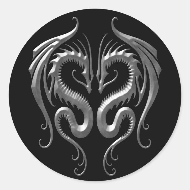 Pegatina Redonda Dragones de hierro (Anverso)