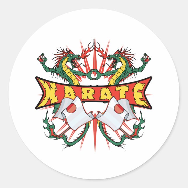 Pegatina Redonda Dragones de karate en Japón (Anverso)