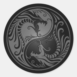 Pegatina Redonda Dragones de Yang Gris y Negro Yin
