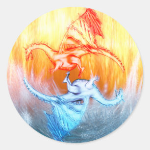 Pegatina Redonda dragones de Yin Yang