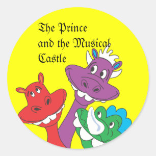 Pegatina Redonda DRAGONES, El Príncipe y el Castillo Musical