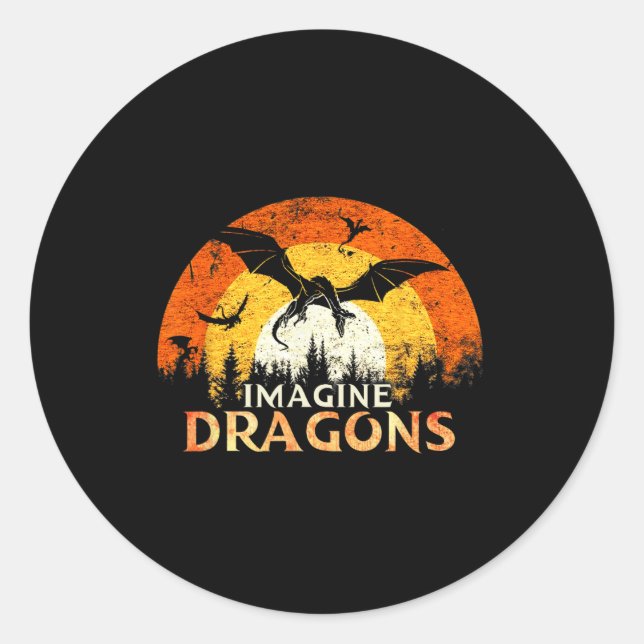 Pegatina Redonda Dragones míticos de fantasía de Anime Kawaii Imagi (Anverso)